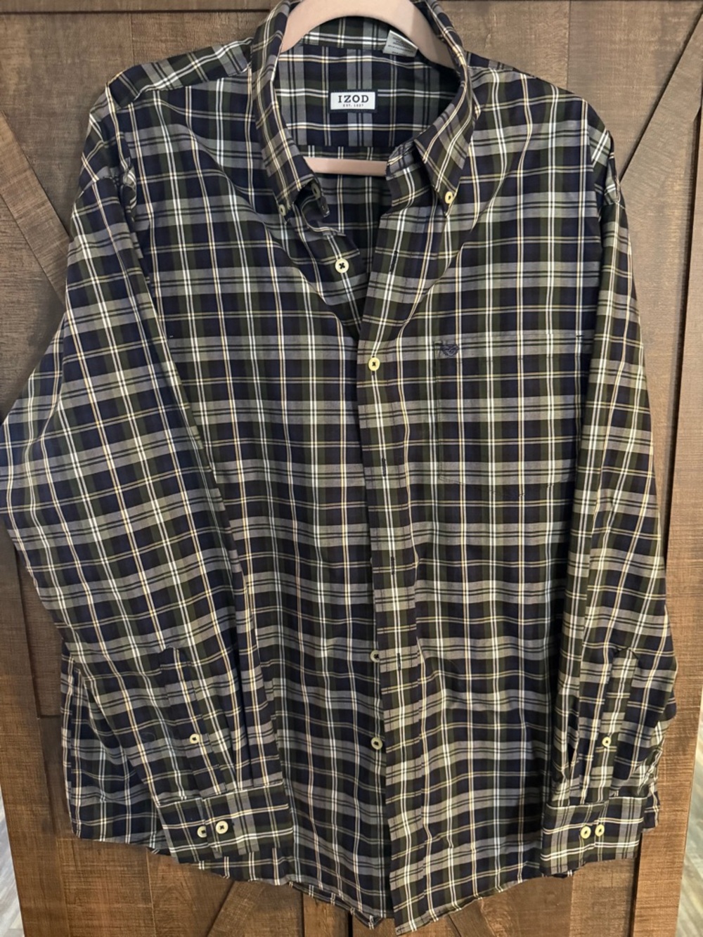 IZOD Men's XL Navy Plaid Button-Down Shirt
